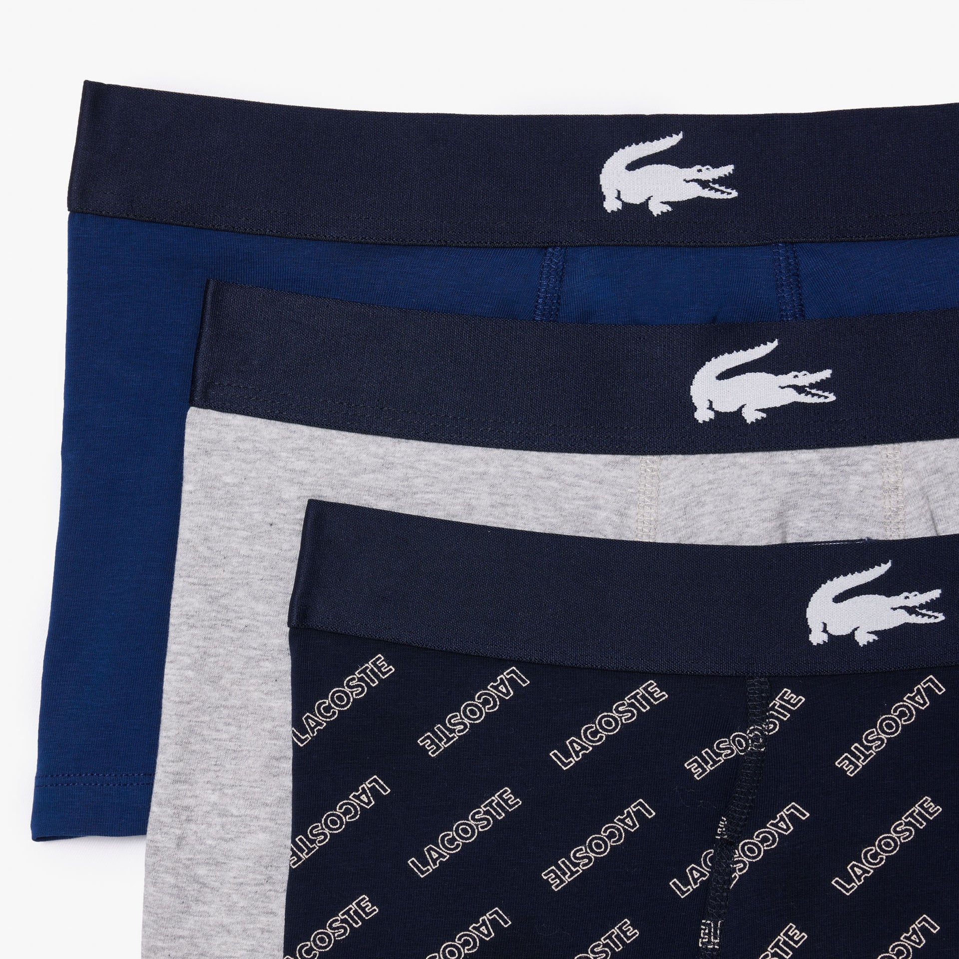 Lacoste Men's Croc Waist Boxer Briefs 3-Pack Navy Blue/White/Grey Chine/Navy Blue 6H1291 BCK