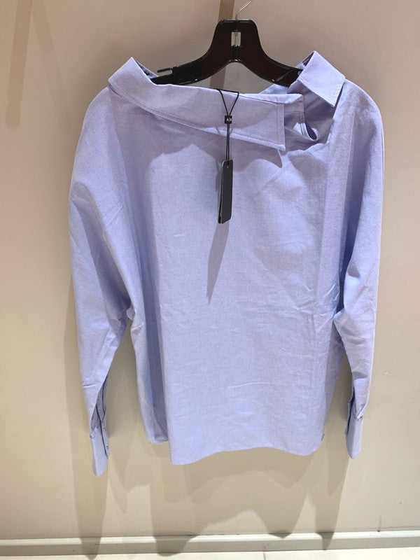 Armani Exchange Women's Asymmetrical Collar Blouse Blue Lagoon 6ZYH26 YNFEZ 1555 X1