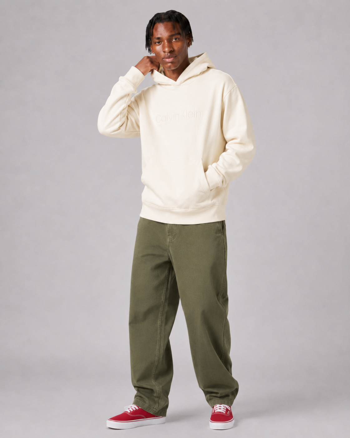 Calvin Klein Men's Standard Logo Terry Hoodie Ivory 40HM231 103