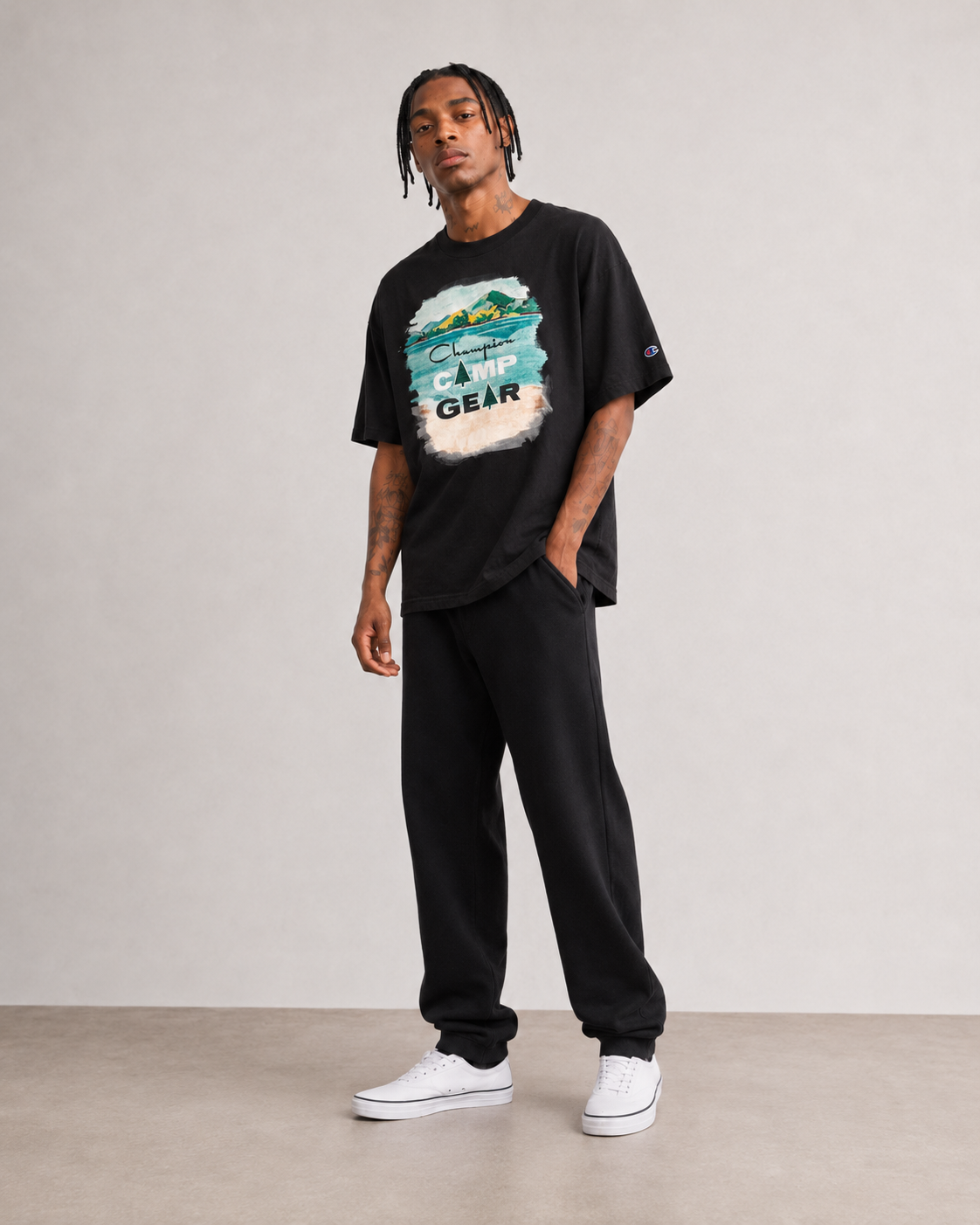 Champion Classic Graphic T-Shirt, Vintage Wash, Camp Gear Comfort Wash Black T98658 586S0B ALVT