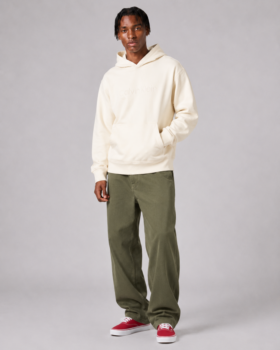 Calvin Klein Men's Standard Logo Terry Hoodie Ivory 40HM231 103
