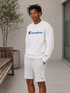 Champion Men's Powerblend Fleece Crew Script Logo White GF88H Y06794 WHC