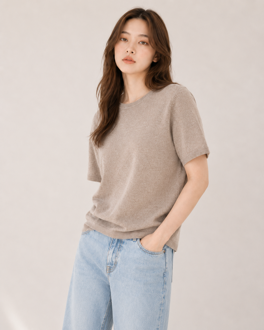 Aplaze Simplicity Crew Neck Short Sleeves Camel SW55
