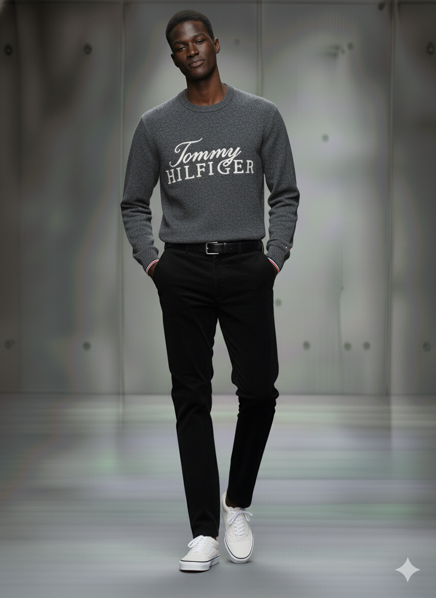 Tommy Hilfiger Men's  Niles Logo Crewneck Sweater Dark Sable 78J6644 001