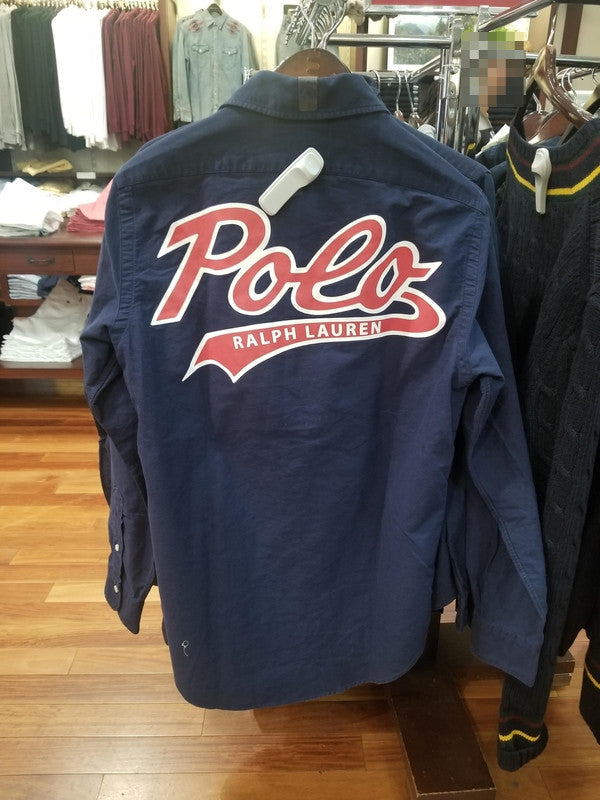 Polo Ralph Lauren Men's Back Point Lettering Classic Fit Long Sleeve Shirt Navy 710764181001 B10