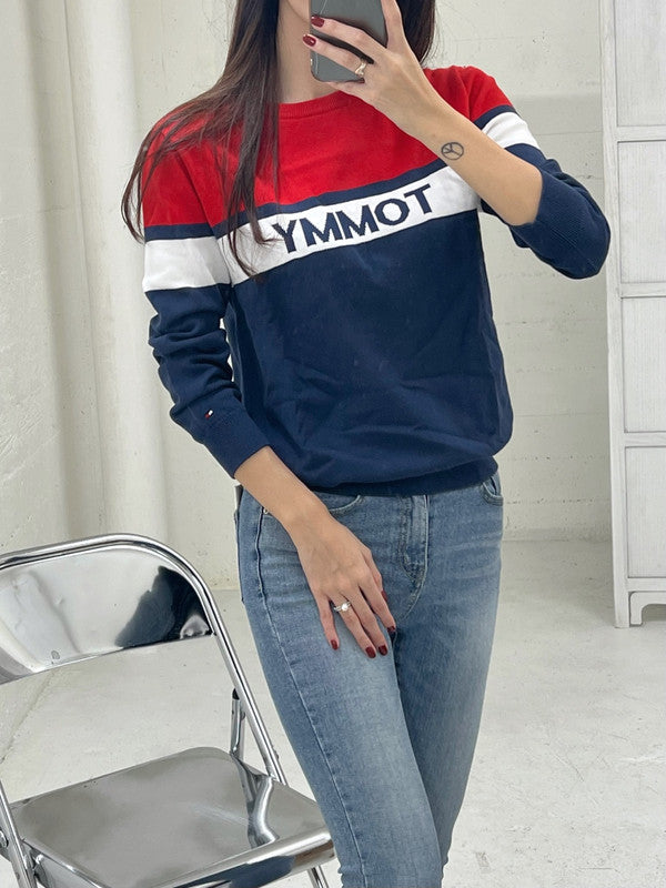 Tommy Hilfiger Boy's Embroidered Logo Stripe Sweater Twilight Navy Blue/White/Red 71J2191 410 T2