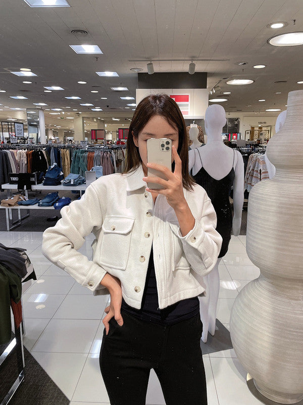 And Now This Women's Textured Cropped Jacket Cream 74J197MC ET3