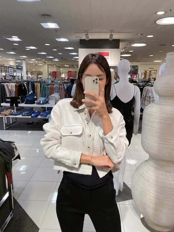 And Now This Women's Textured Cropped Jacket Cream 74J197MC ET3