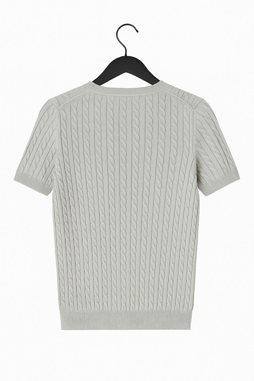 Tommy Hilfiger Women's Cable Short Sleeve Cable Knit Sweater Light Grey 76J3594 050 T11