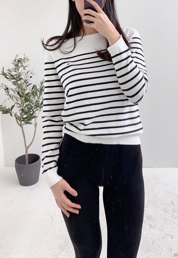 Tommy Hilfiger Women's Boatneck Stripe Knit Sweater White 76J3603 110 T7