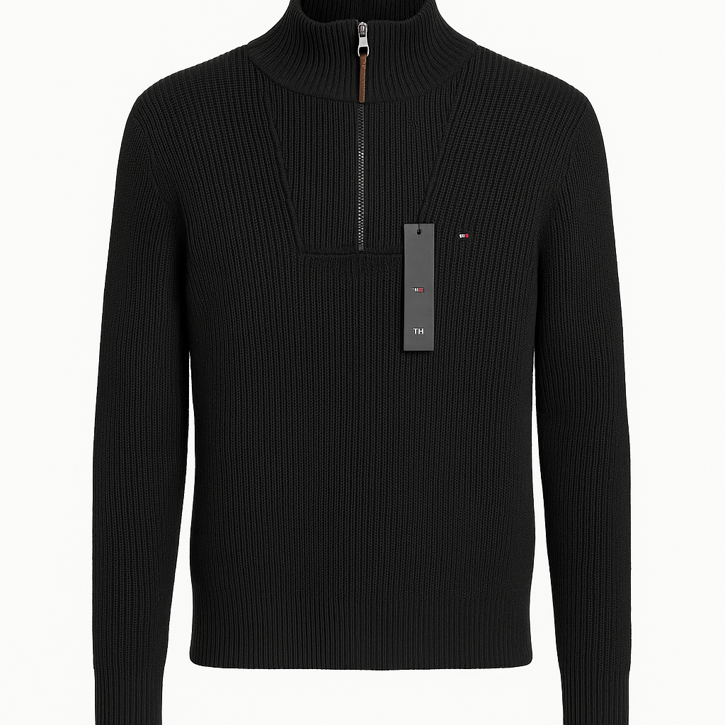 Tommy Hilfiger Men's Flag Logo Half Zip Knit Sweater Black 78J1694 001 T8