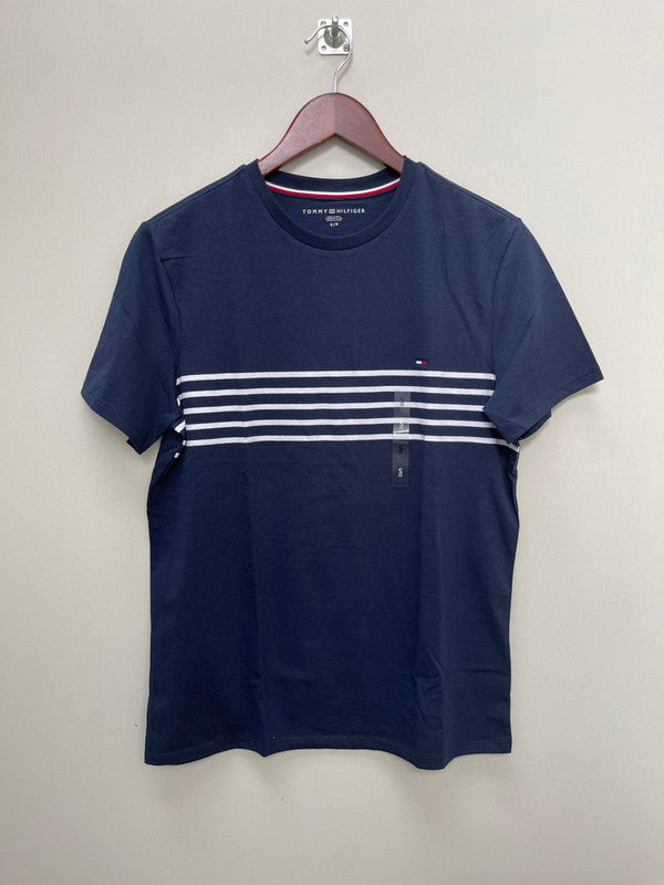 Tommy Hilfiger Men's Chest Stripe Short Sleeve T-Shirt Navy 78J2476 410 T9