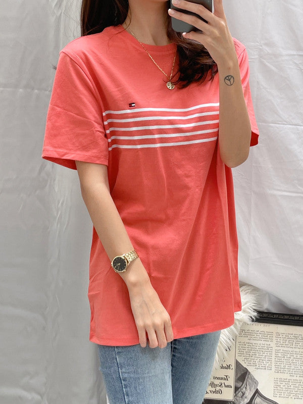 Tommy Hilfiger Men's Chest Stripe Short Sleeve T-Shirt Coral 78J2476 660 T9