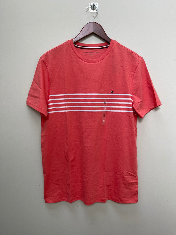 Tommy Hilfiger Men's Chest Stripe Short Sleeve T-Shirt Coral 78J2476 660 T9