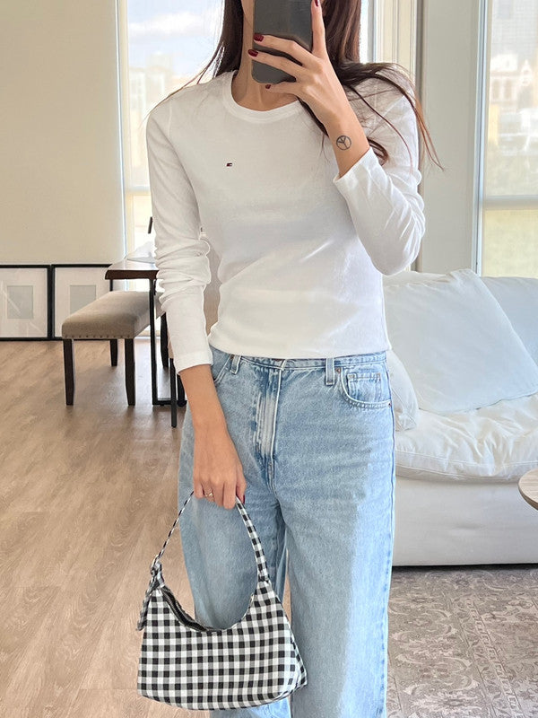 Tommy Hilfiger Women's Cotton Crewneck Long Sleeve T-Shirt White 76J3409 100 T7