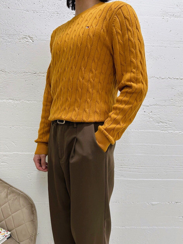 Tommy Hilfiger Men's Round Neck Long Sleeve Knit Sweater Mustard 78J6868 710 T10