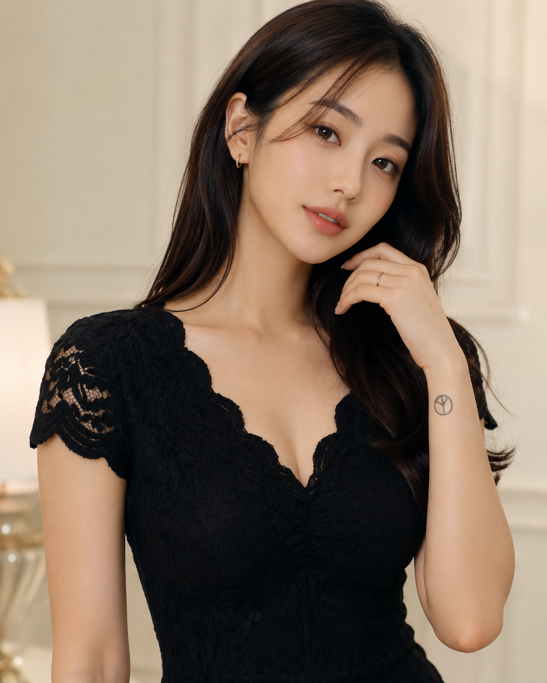 Aplaze V-neck Lace Mini Bodycon Dress Black 72240