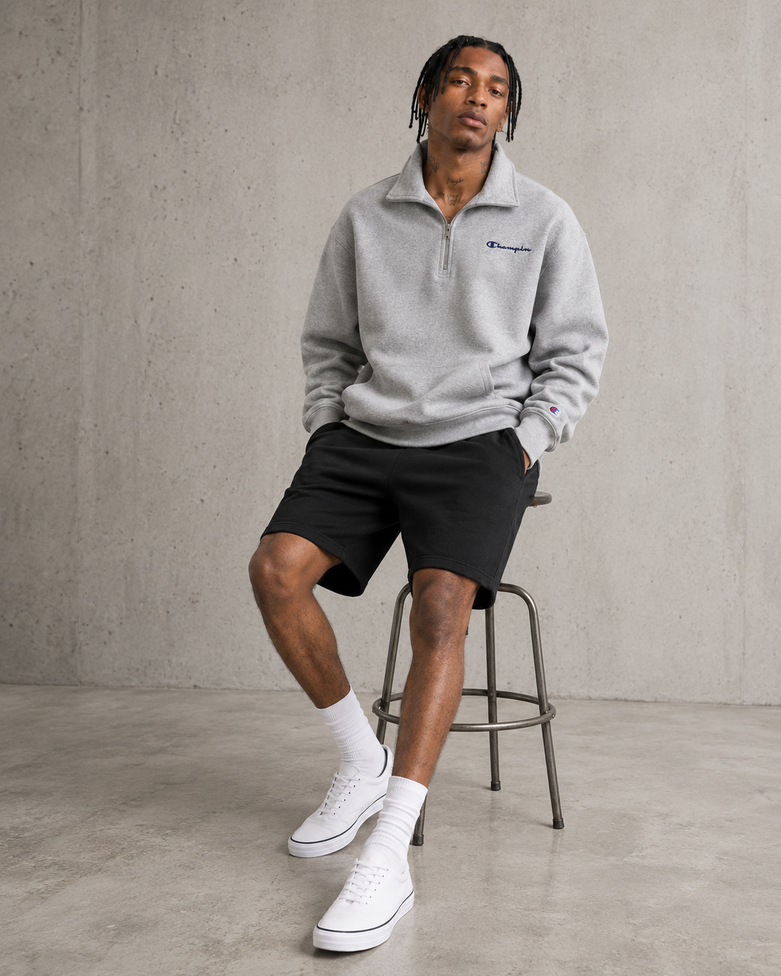 Champion Men's Powerblend Quarter Zip Sweatshirt Oxford Gray W4635 586GNA 023