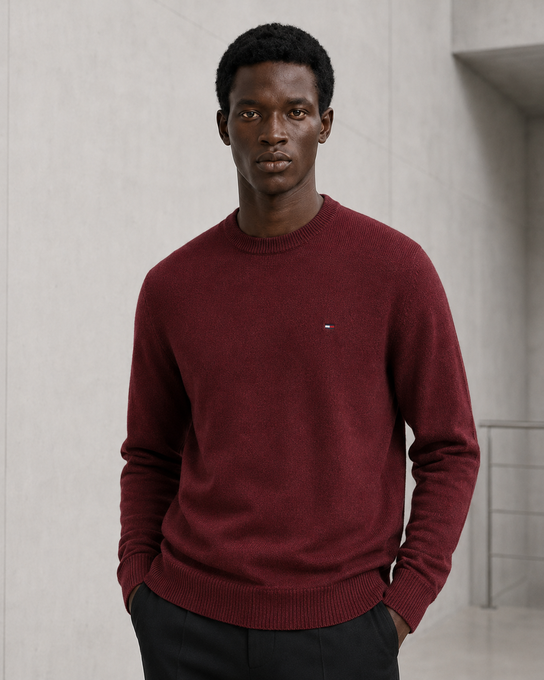 Tommy Hilfiger Men's Signature Solid Crew Neck Sweater Biking Red Htr 78J0478 640