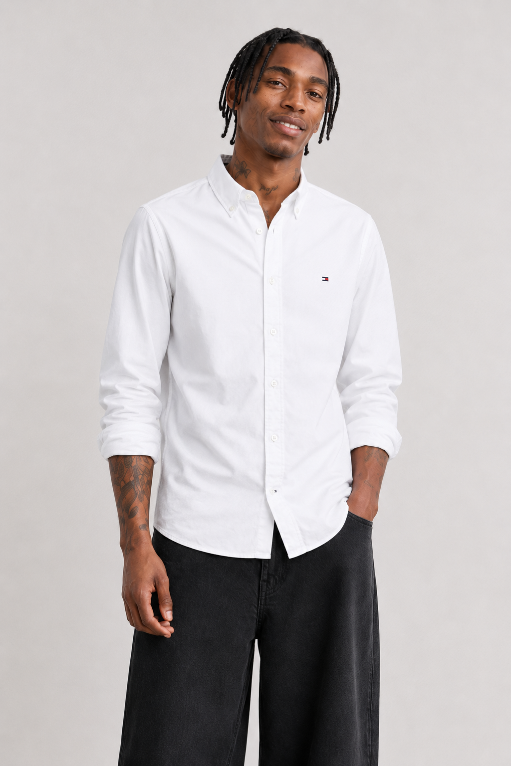 Tommy Hilfiger Men's Regular Fit Cotton Poplin Shirt White MW25035 100