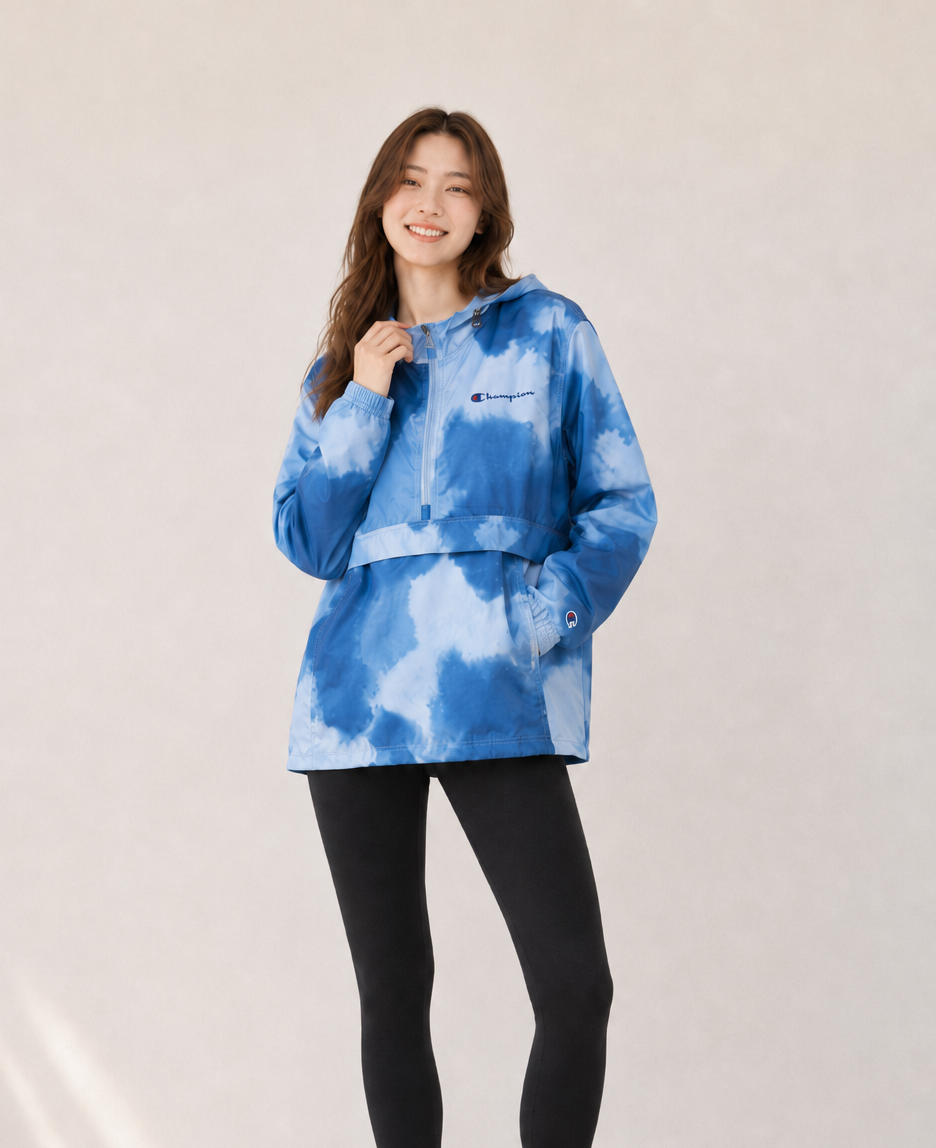Champion Packable All Over Print Jacket Shield Blue Tonal Wash Cloud V1012P 549369 A76C