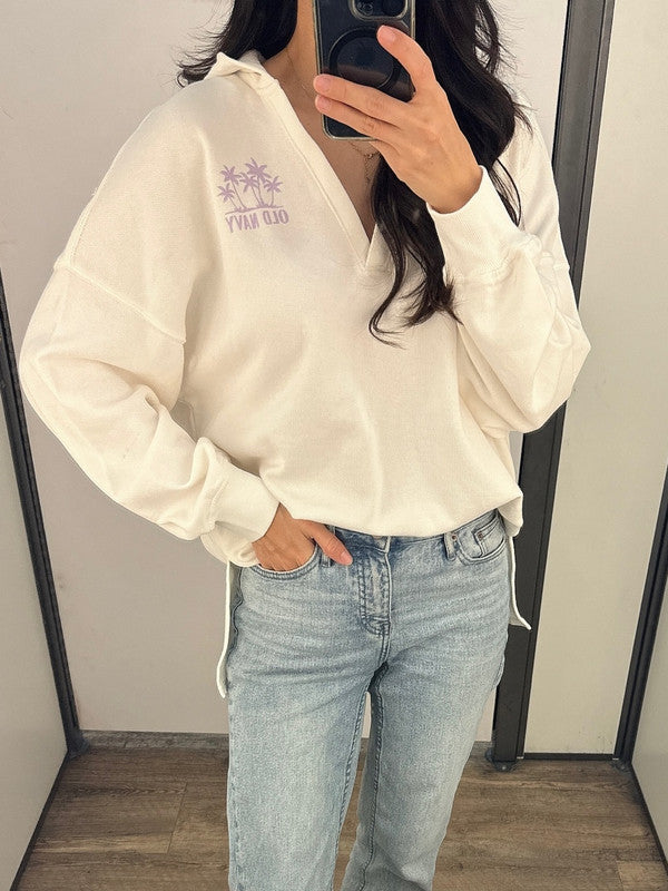 Old Navy Women's V-neck Hoodie White 864997 001 ET2