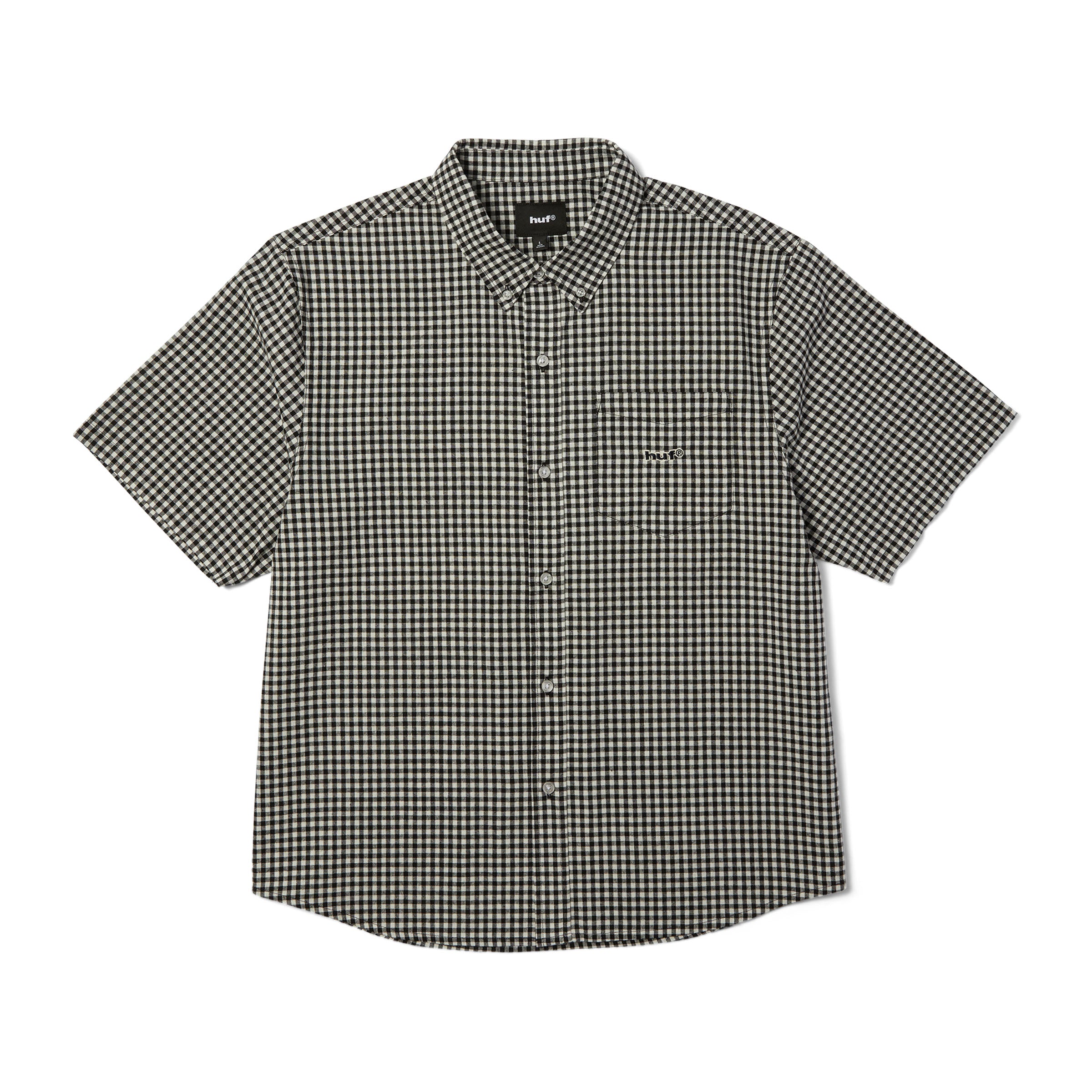 HUF Men's 89 Micro Gingham Ss Oxford Shirt Black/White Cotton BU00269 BKWHT