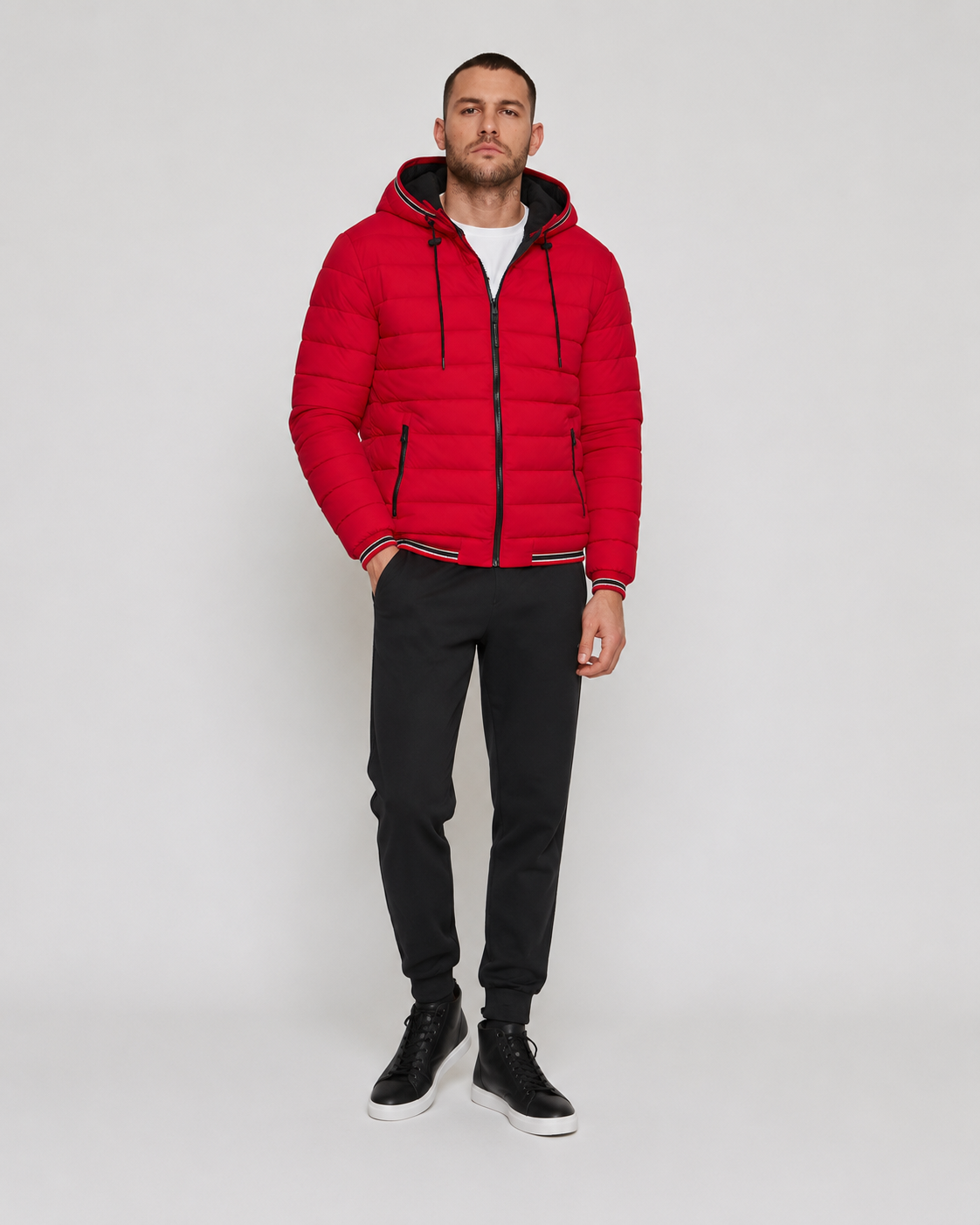 Calvin Klein Men's Super Shine Fleece Lined Puffer Jacket Deep Red CM155956 DRE C4