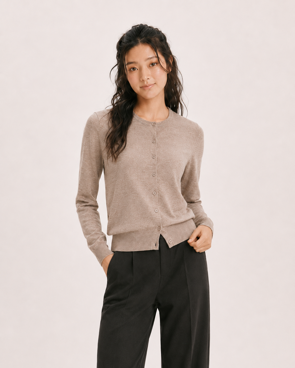 Aplaze Round Neck Button Cardigans Camel SW280