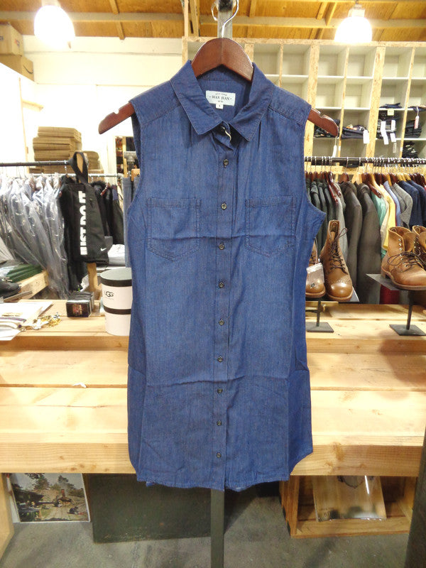 Wax Jean Women's Denim Sleeveless One-Piece Dress Dark Denim 90035 DEN - APLAZE