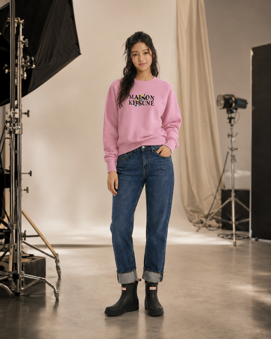 Maison Kitsune Women's Flowers Comfort Sweatshirt Pale Pink LW00305KM0307 P603