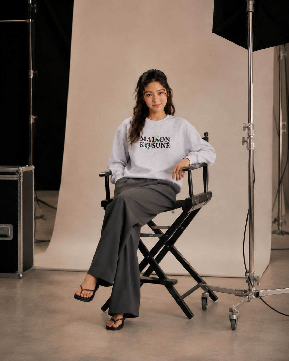 Maison Kitsune Women's Flowers Comfort Sweatshirt Light Grey Melange LW00305KM0307 H120