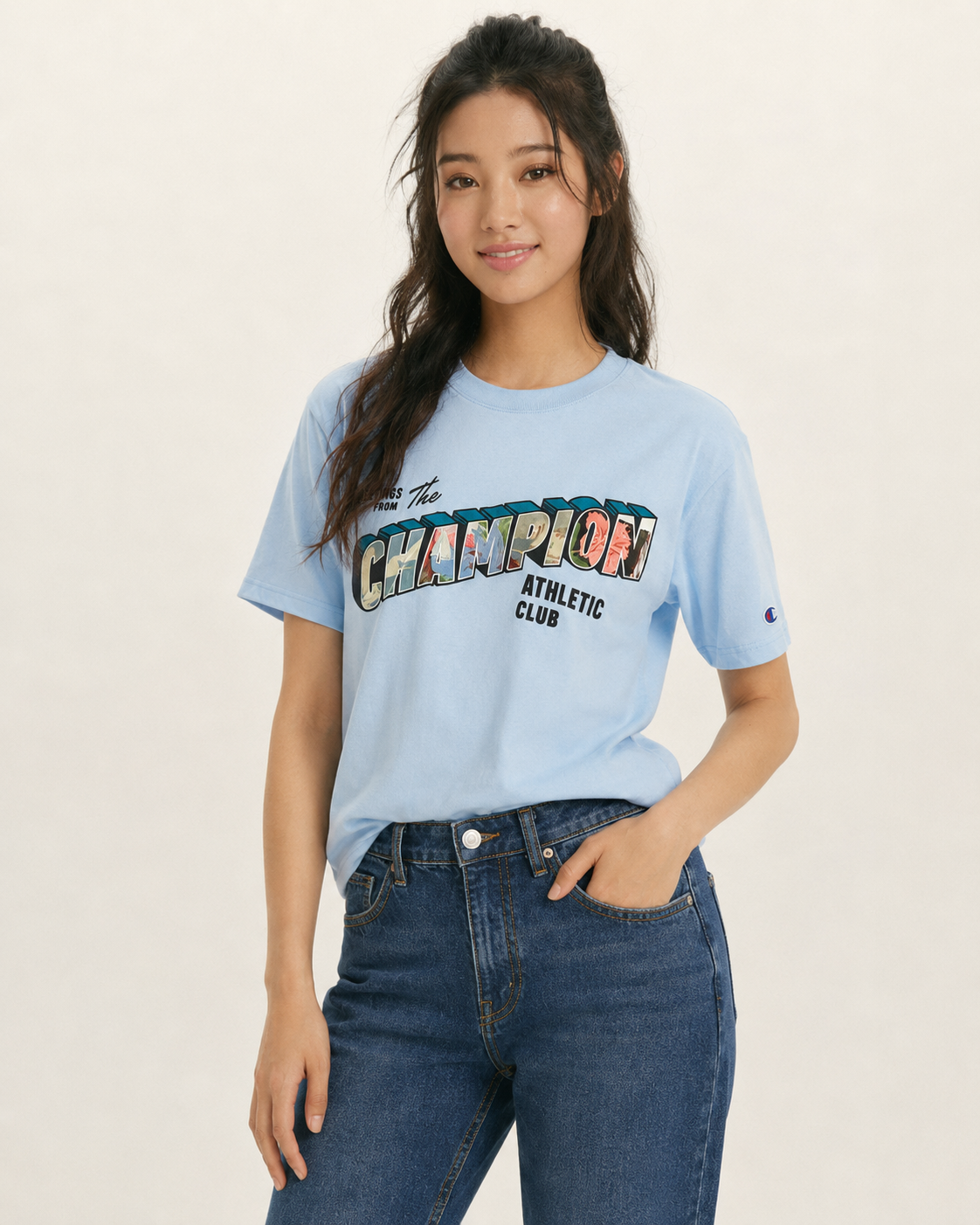 Champion Men's Classic Graphic T-shirt Champion Greetings Refine Sky Blue GT23H 5860DA AJ0B