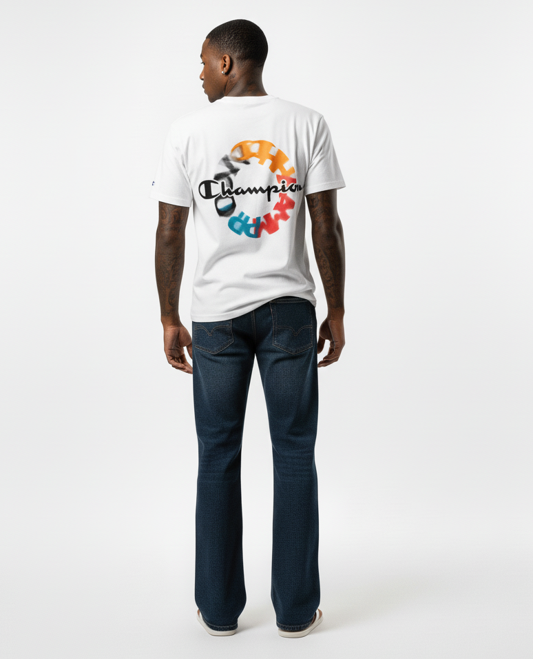 Champion Men's Classic Script And Circle Logo Graphic T-Shirt White GT23H 586D6A 045