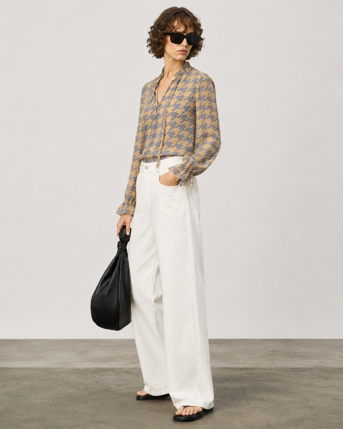Calvin Klein Women's Houndstooth Print Blouse Tin Combo Houndstooth M1JH6840 TNX C3
