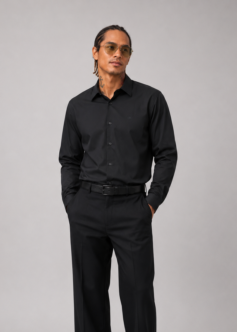 Calvin Klein Men's Solid Stretch Slim Woven Shirt Black Beauty 40CM100 002