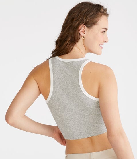 Aeropostale Women's Aero Global Citizen® Smiley Cropped Tank Top Light Heather Grey 9938 052 ET2