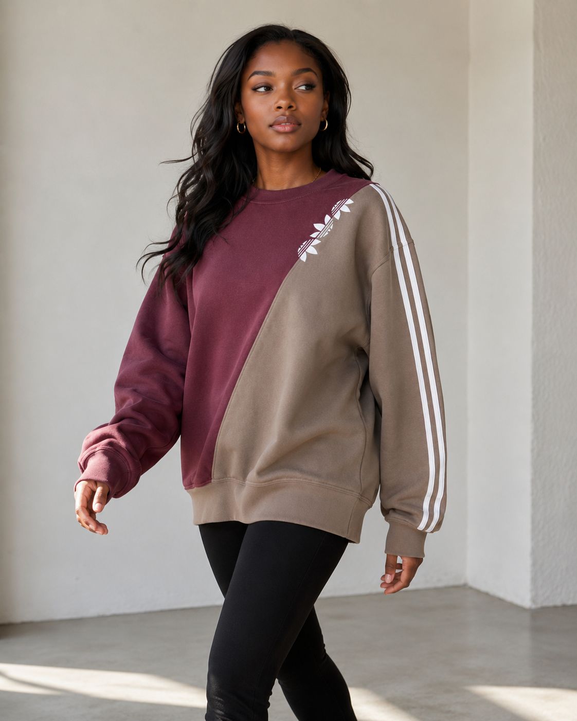 Adidas Women's Originals Adicolor Sliced Trefoil Crewneck Sweatshirt Quicri/Chabrn HN8793 D1