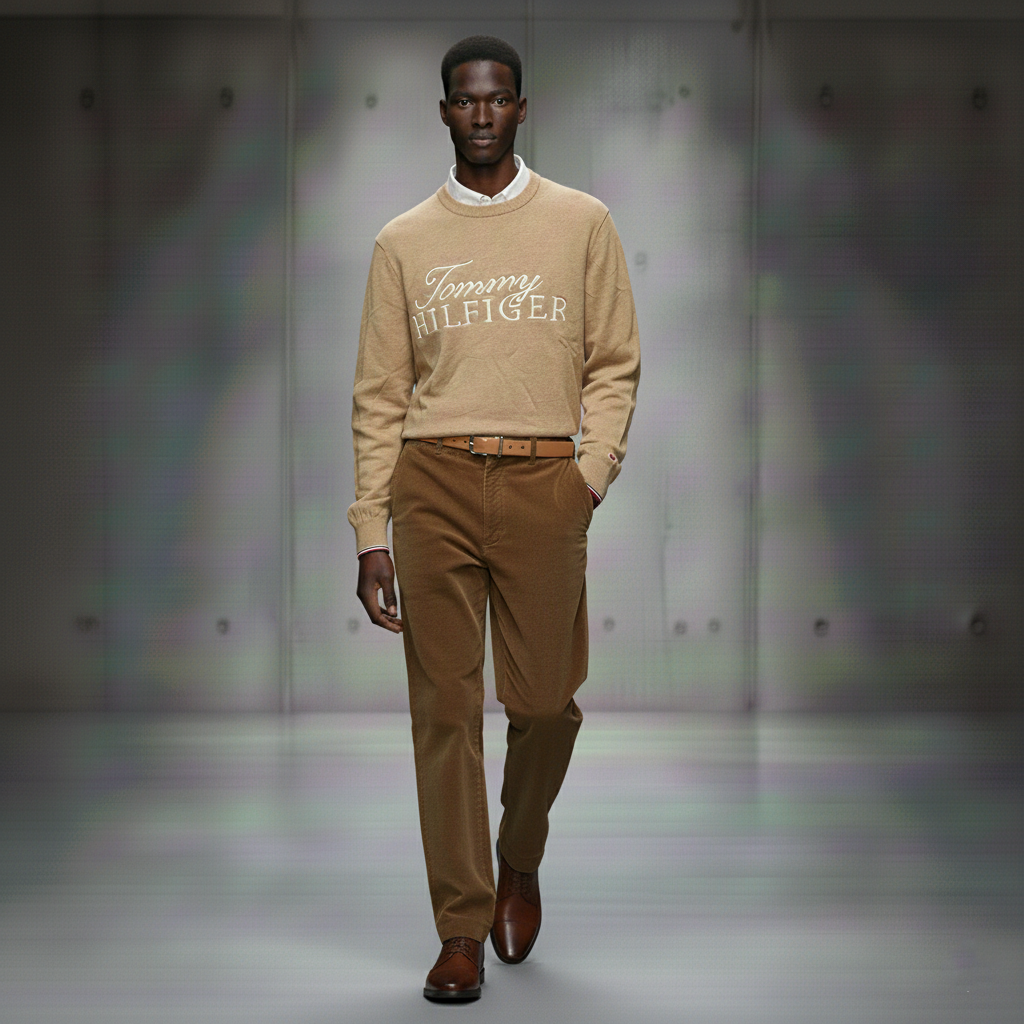 Tommy Hilfiger Men's  Niles Logo Crewneck Sweater Light Beige Heather 78J6644 250