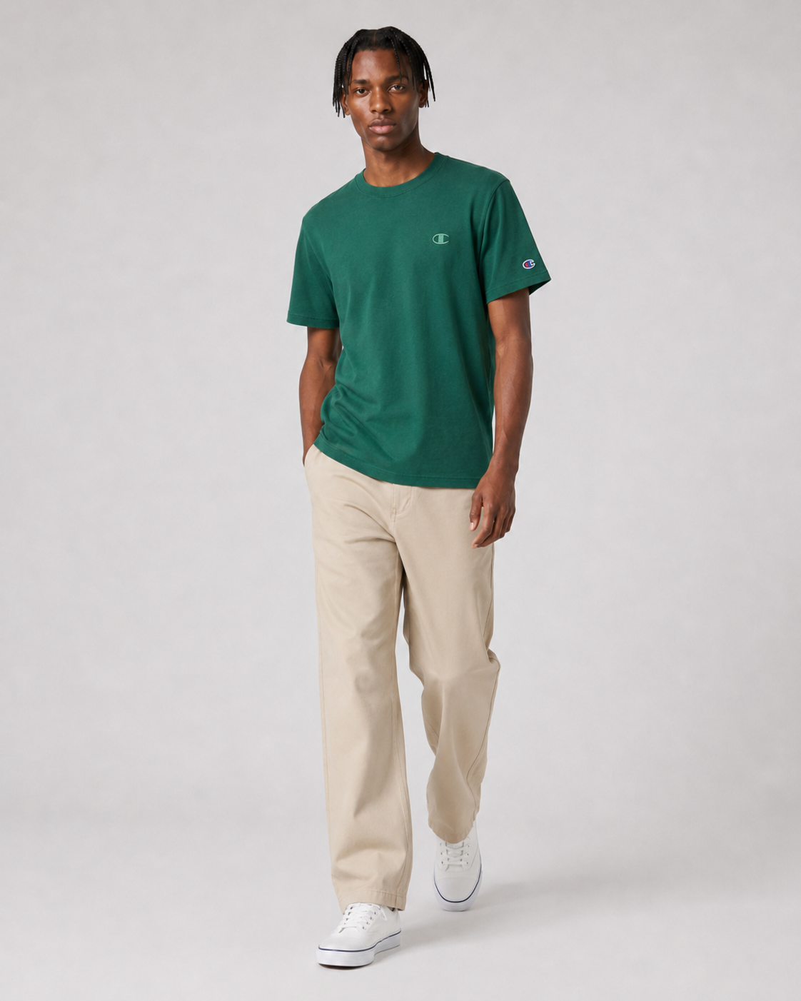 Champion Classic Tee, Embroidered C Logo Road Sign Green T0223 A9MC