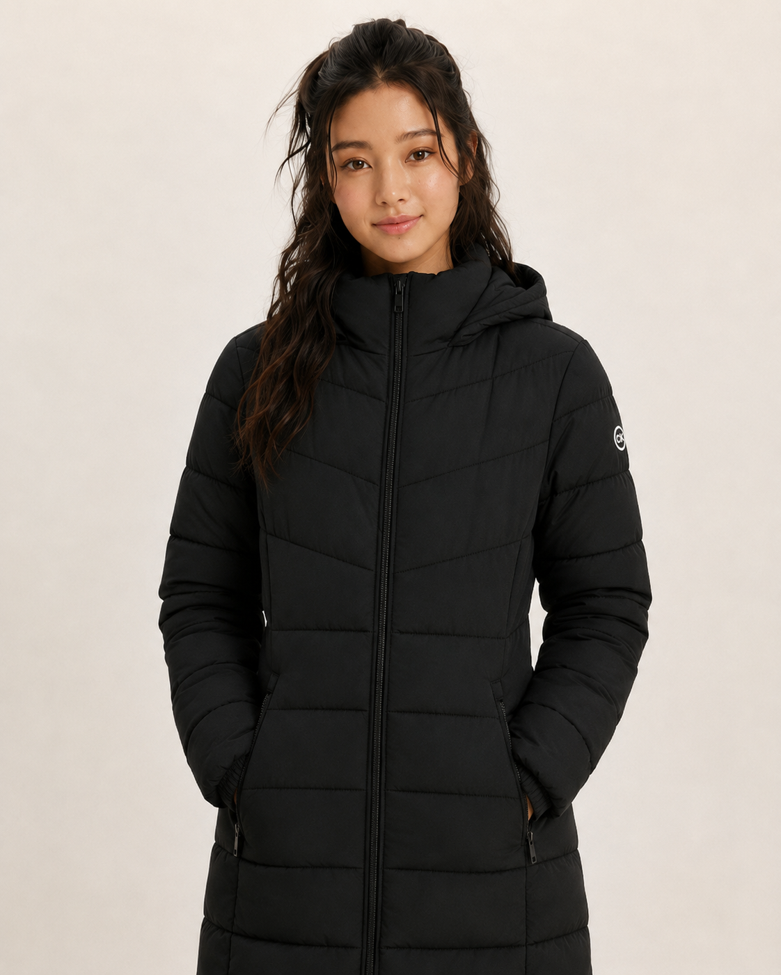 Calvin Klein Women's Long Water Resistant Hooded Puffer Jacket Black CW303264 BLK C4
