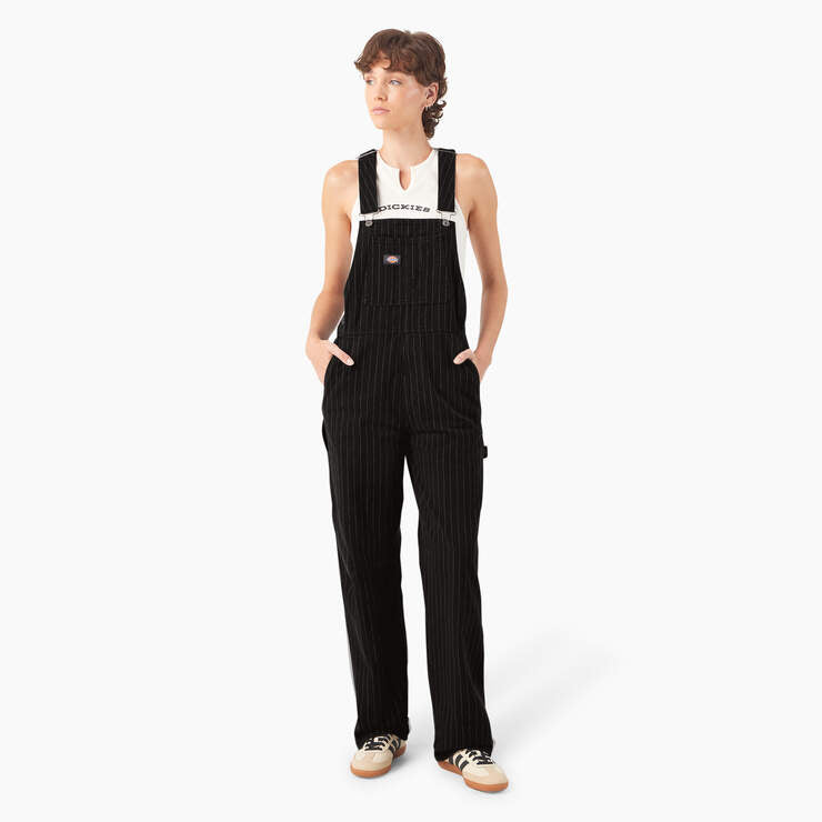Dickies Women’s Pinstripe Service Bib Overalls Black A4Z6HBLK