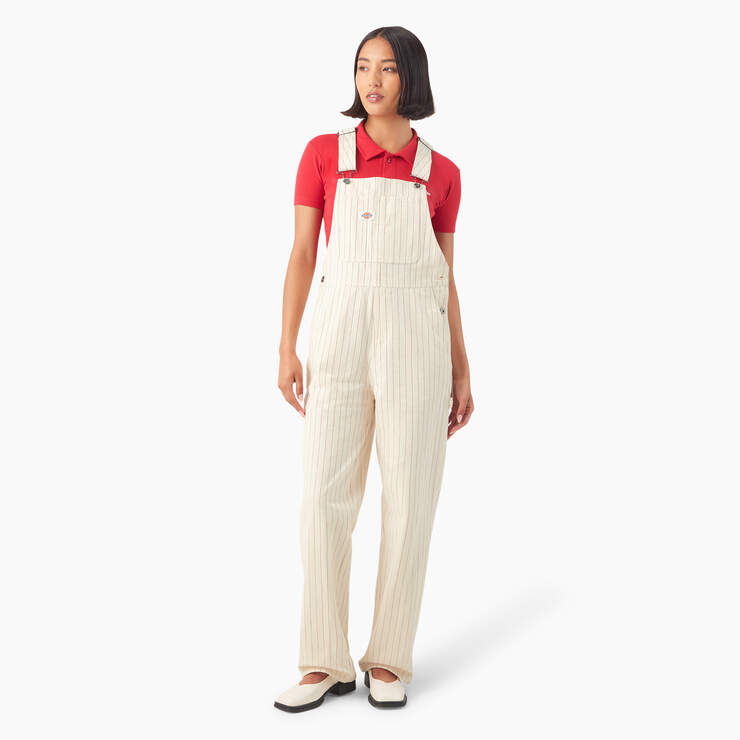 Dickies Women’s Pinstripe Service Bib Overalls Egret A4Z6HC48