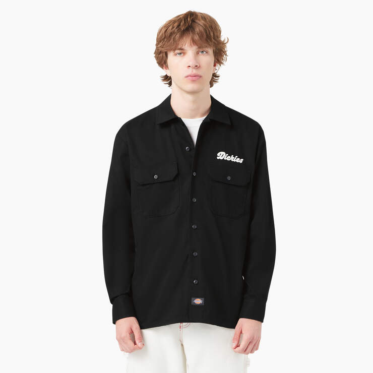 Dickies Mens Lewistown Long Sleeve Work Shirt Black A4Z7PBLK