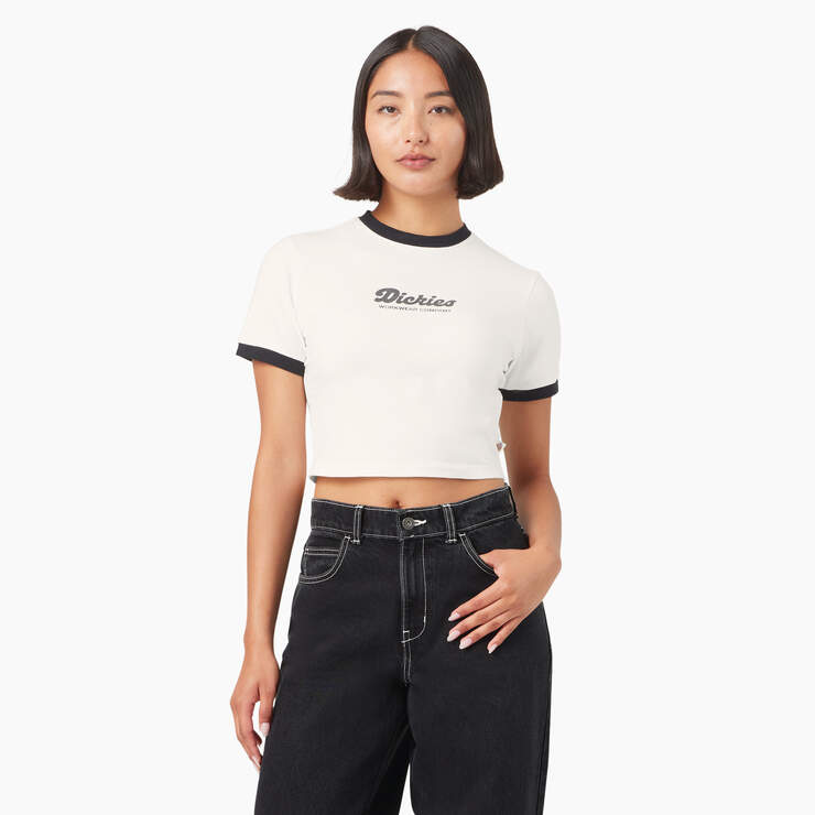 Dickies Women’s Lewistown Cropped Ringer T-Shirt Egret A4Z8IC48