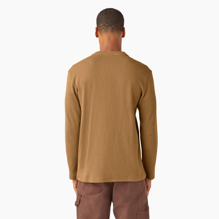 Dickies Mens Long Sleeve Henley Thermal Shirt Brown Duck A85X30BD