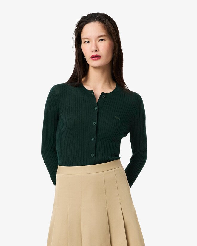 Lacoste Women’s Rib Knit Merino Wool Cardigan Sinople AF4141-51 YZP