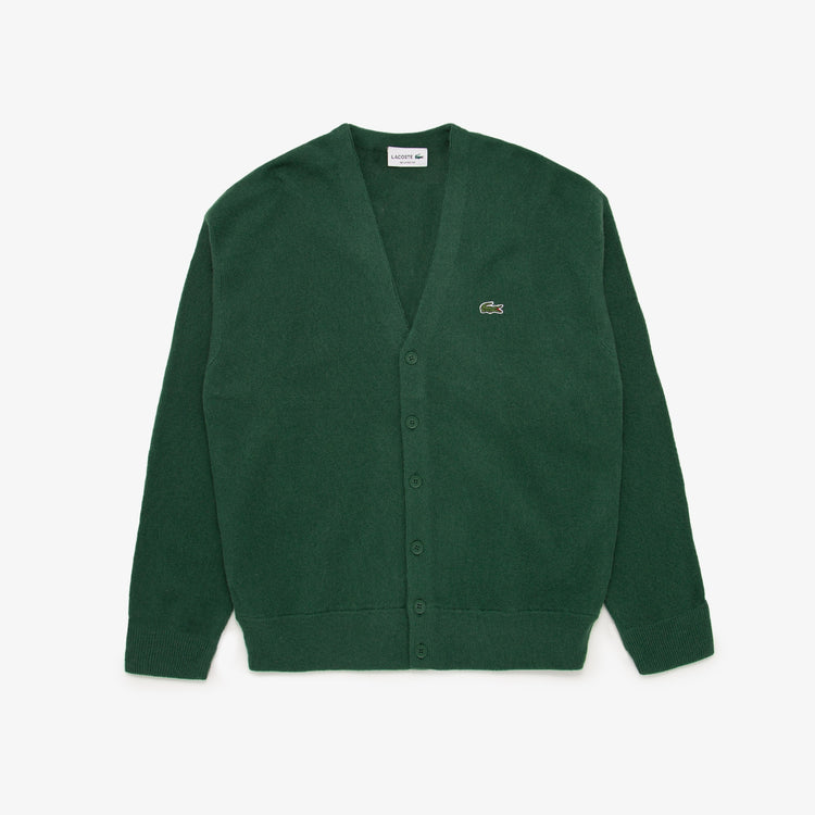 Lacoste Men's Relaxed Fit Tone-on-Tone Buttons Wool Cardigan Green AH0397 132 - APLAZE