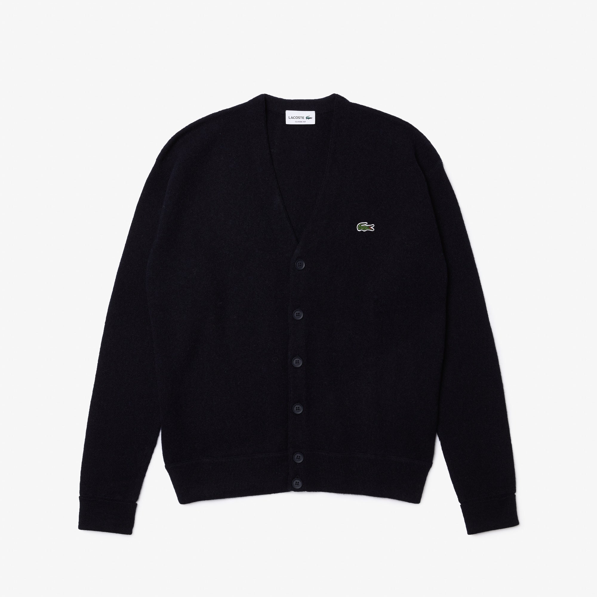 Lacoste Men's Relaxed Fit Tone-on-Tone Buttons Wool Cardigan Navy Blue AH0397 166 - APLAZE