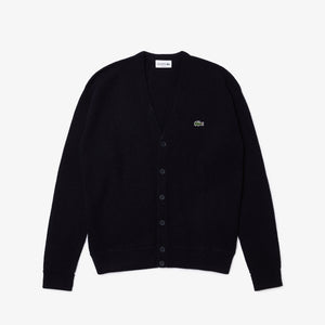Lacoste Men's Relaxed Fit Tone-on-Tone Buttons Wool Cardigan Navy Blue AH0397 166 - APLAZE
